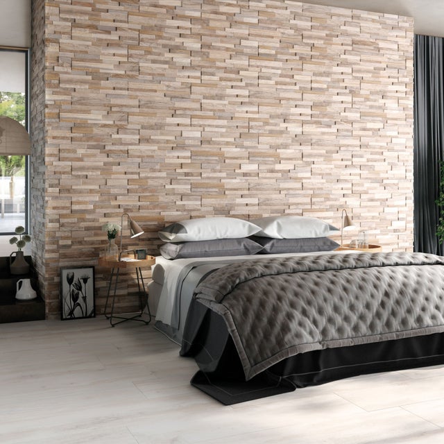 Plaquette de parement céramique Wall art Taupe - relief 3D