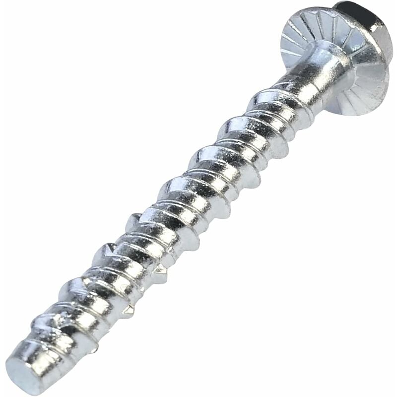 Lot de 10 Vis pour béton à tête hexagonale à embase/collerette Ø6x50 mm - fixation directe sans cheville - pour clé à 6 pans 7.5 mm - en acier - 2