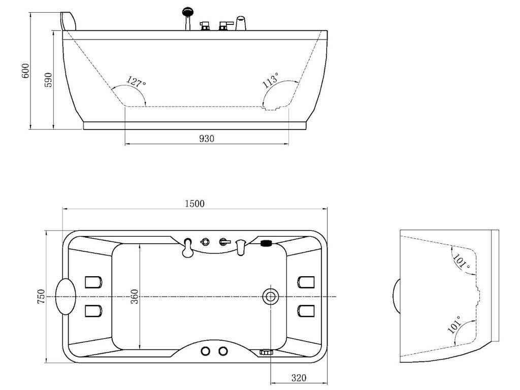 Baignoire balnéo blanche - 1 place - 140L - 150 x 75 x 54,5 cm - Angle droit - GAVINO - 6