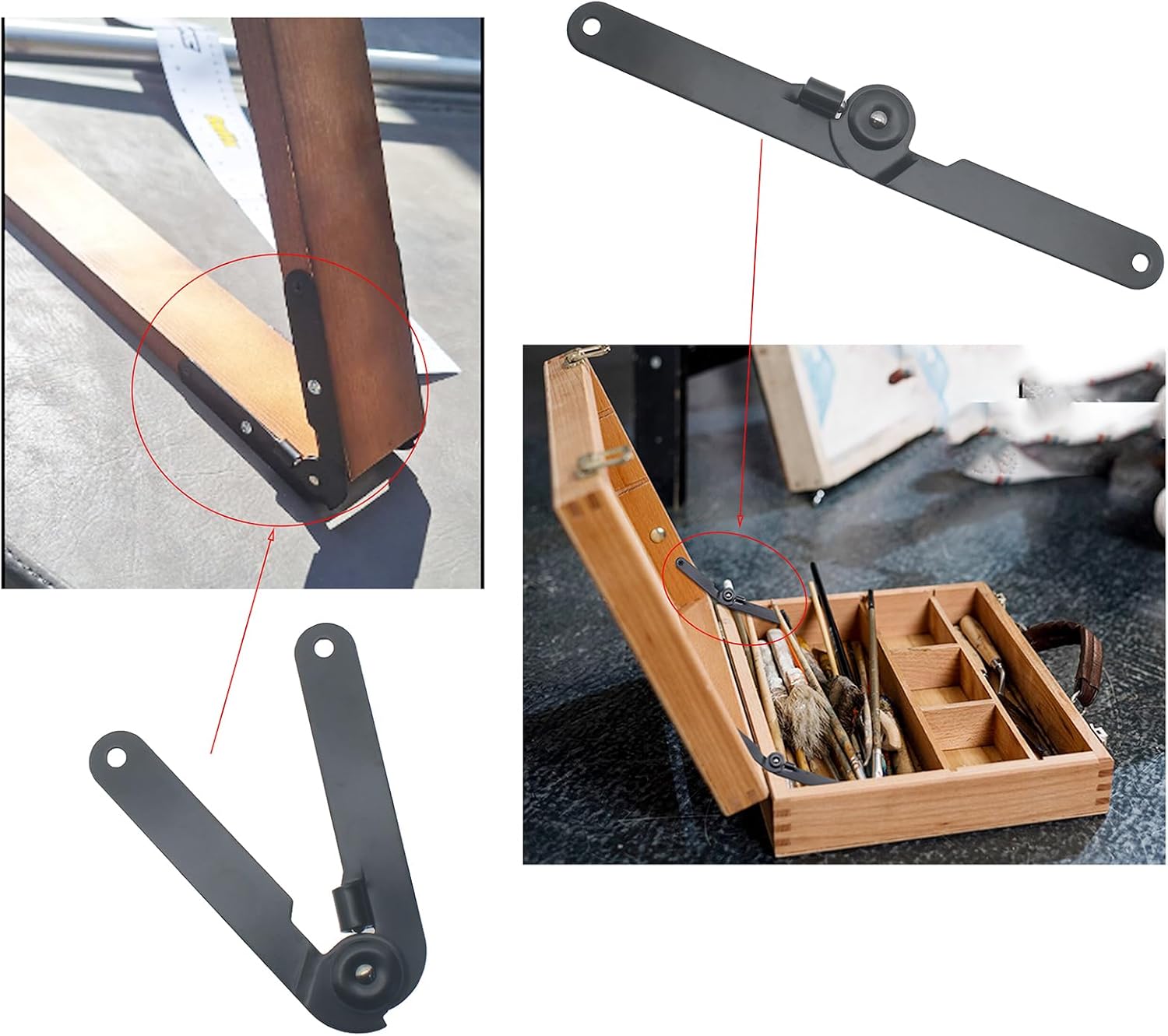 Lot de 2 charnières de support de couvercle pliables noires, pivotantes à 180 degrés, adaptées aux fenêtres, échelles, armoires, boîtes à bijoux, etc. - 4