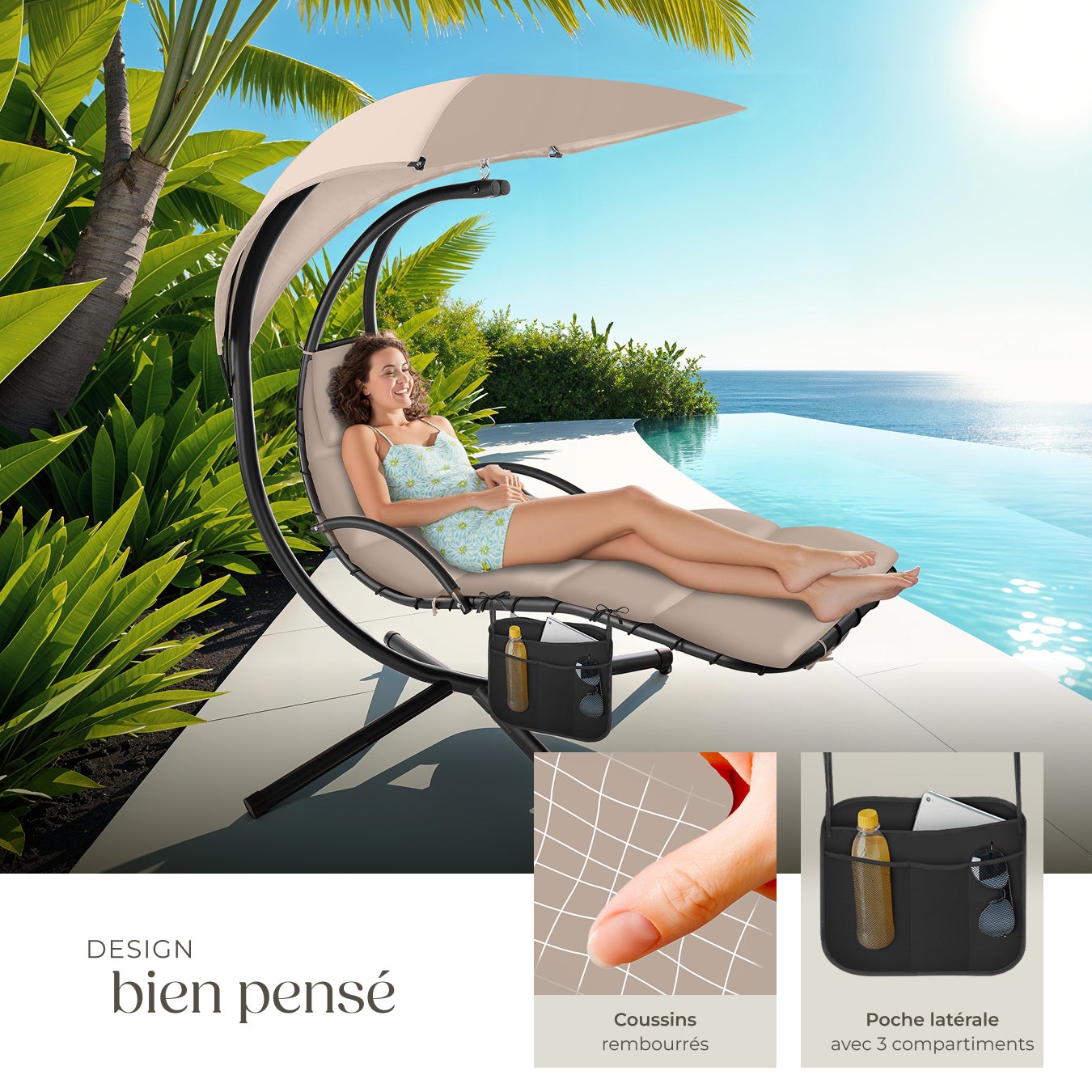 Fauteuil suspendu Elaria avec pare-soleil et poche latérale pare-soleil avec protection UV TECTAKE - 5