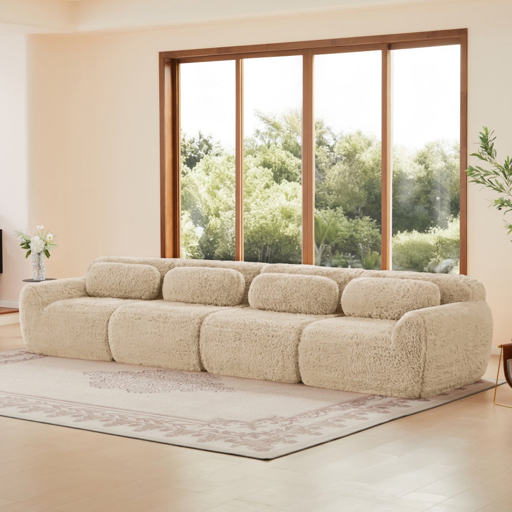 Sofa 4-osobowa, modułowa, plusz premium, pakowana próżniowo, z poduszkami