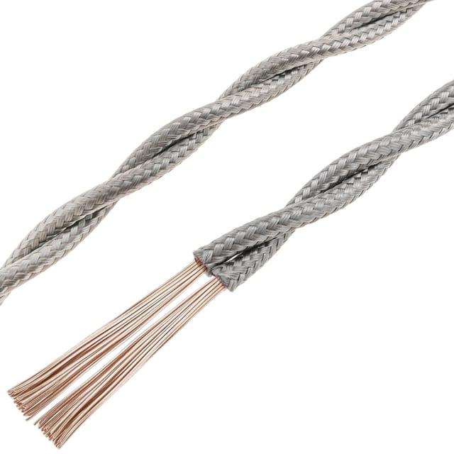 Cavo elettrico intrecciato retrò grigio argento 2x0,75mm 25m