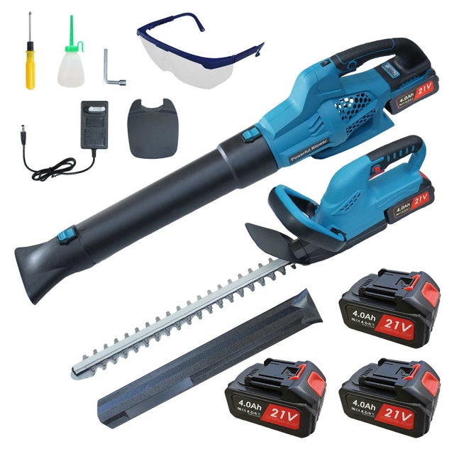 Taille-haie sans fil 21V + souffleur de feuilles 650W kit outils de jardin multifonction puissant à batterie