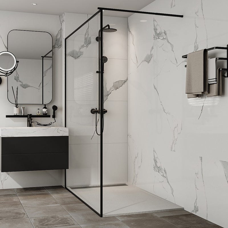 Brodzik posadzkowy lub wpuszczany w posadzkę z żywicy - Biały - 160 x 90 cm - LYROSA