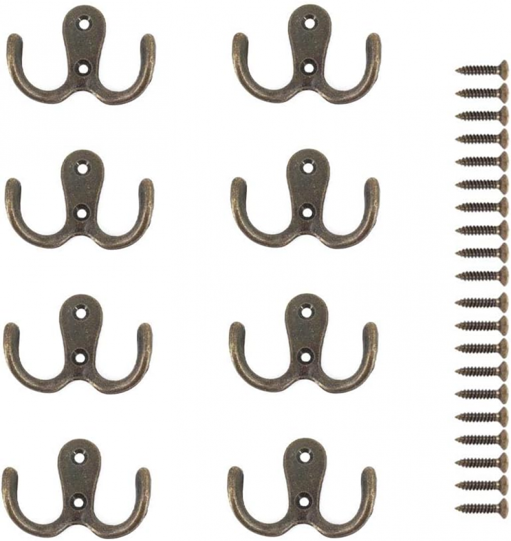 8 sztuk metalowych haczyków i wieszaków na ubrania z podwójnymi śrubami, półki do przechowywania w domu, szuflady, szafki, łazienka (brąz)