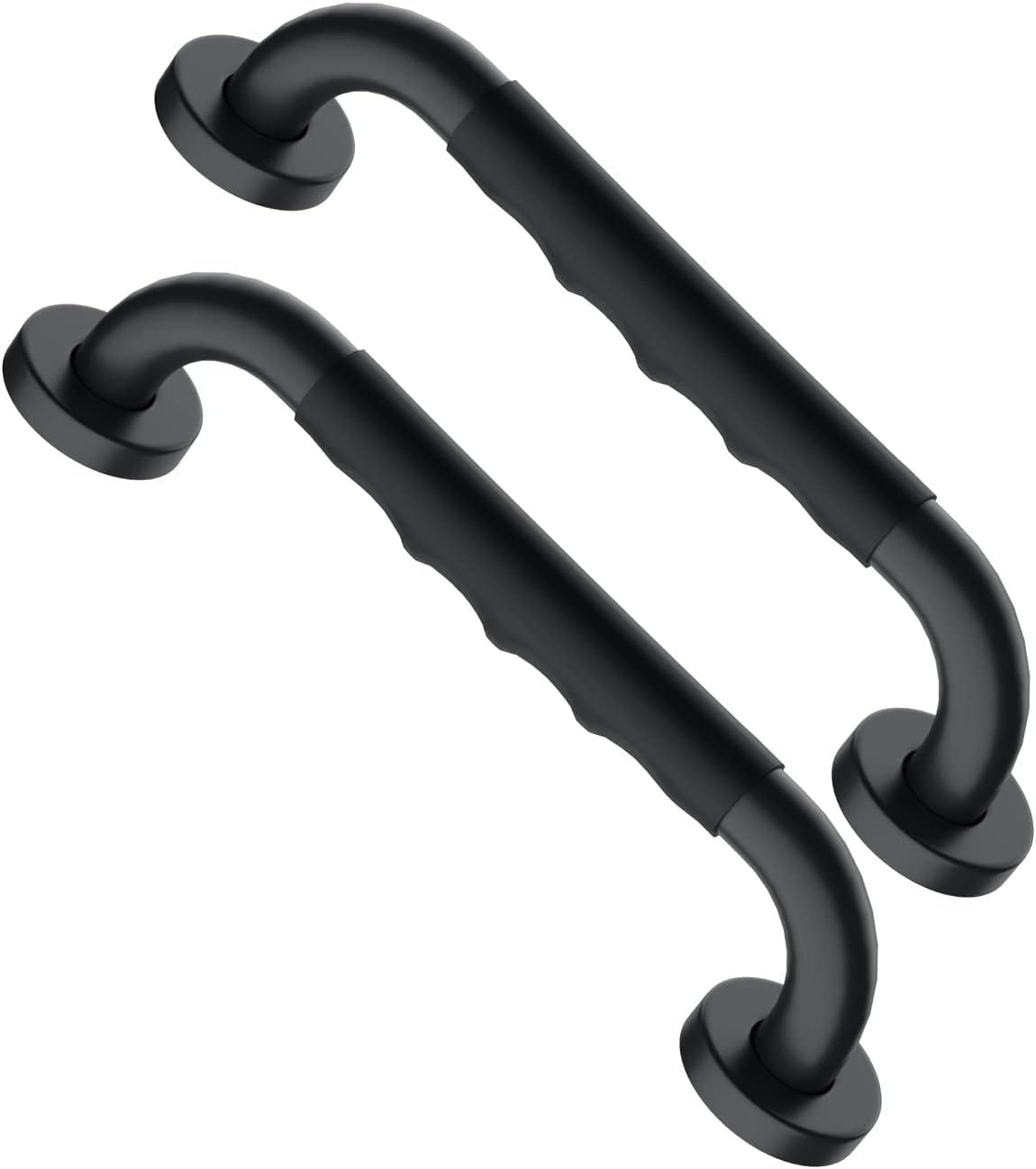 Czarne, stalowe uchwyty łazienkowe, długość 30 cm, z antypoślizgowymi gumowymi uchwytami (2 sztuki)