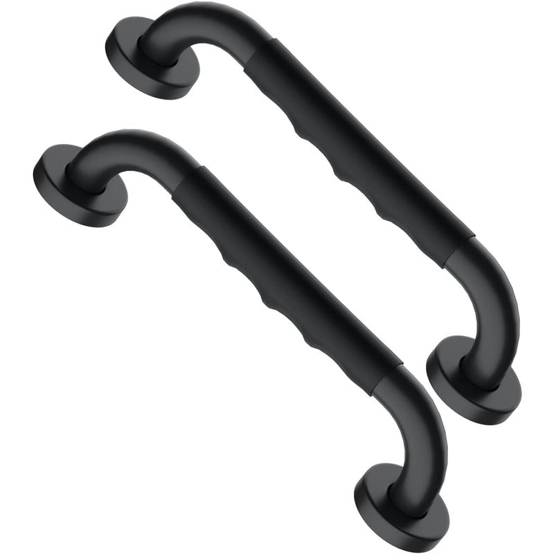 Czarne, stalowe uchwyty łazienkowe, długość 30 cm, z antypoślizgowymi gumowymi uchwytami (2 sztuki)