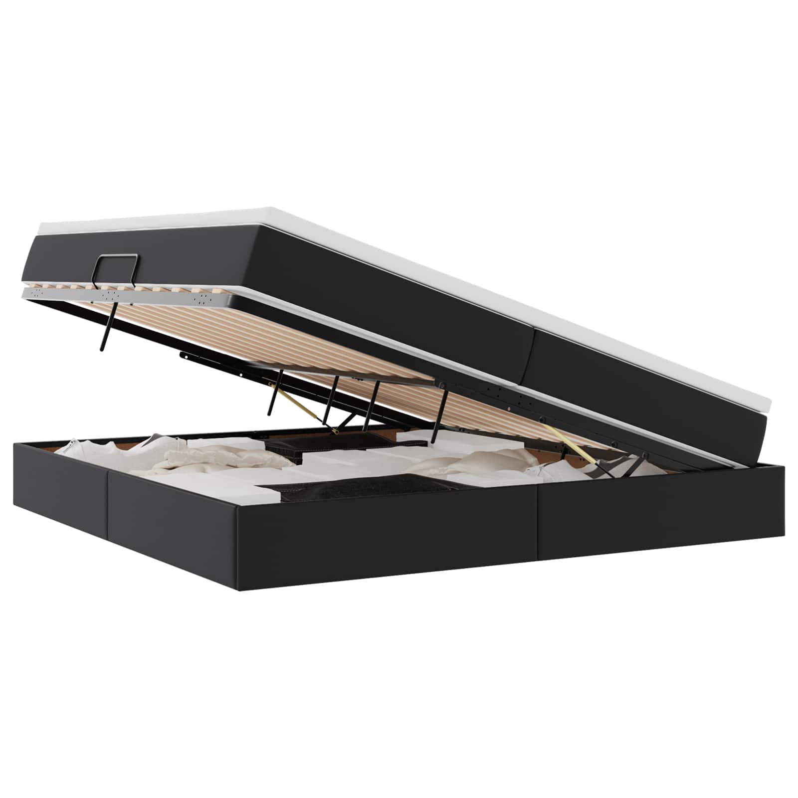 Lit avec rangement et matelas noir 200 x 200 cm similicuir - 2