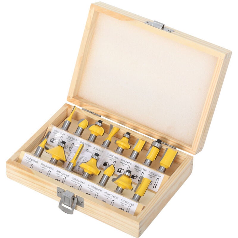 Lot de 15 buc. Freze de freză din carbură de tungsten cu coadă de 8 mm pentru prelucrarea lemnului cu cheie