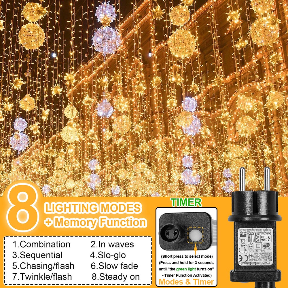 50 m 400 LED Łańcuch świetlny, LED Światło Łańcuch Świąteczny Ciepła biel Na zewnątrz Girlanda świetlna Wodoodporna z 8 trybami Dekoracja na imprezy - 6