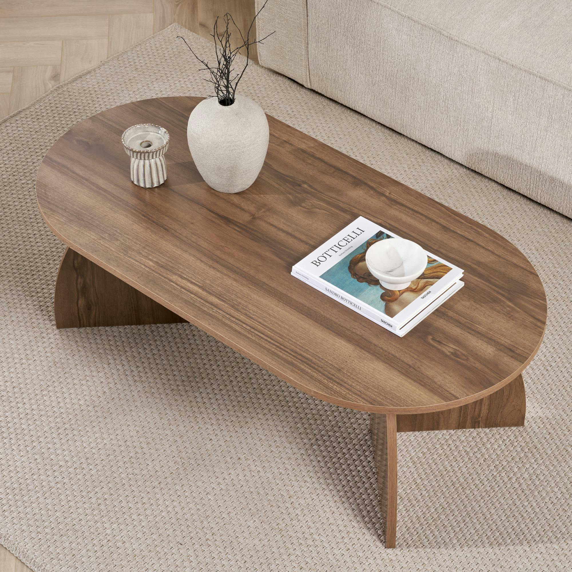 Table basse ovale effet bois de noyer pieds courbes MARFA - 3