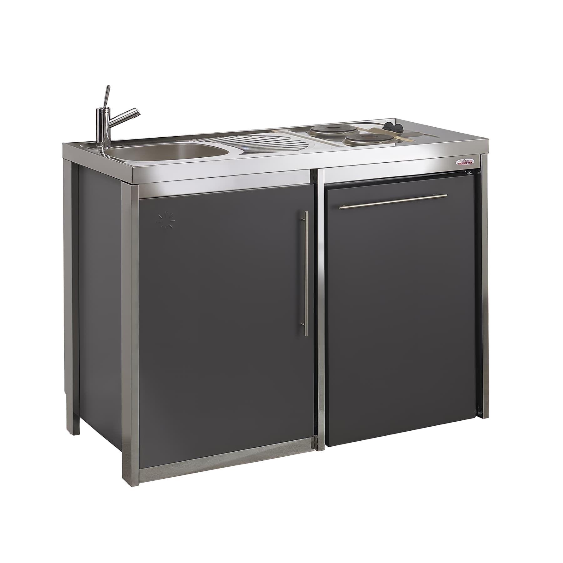 Mueble bajo fregadero metal moderna metalline patas inox color antracita 1 puerta 1 hueco nevera 120x60 altura 87cm