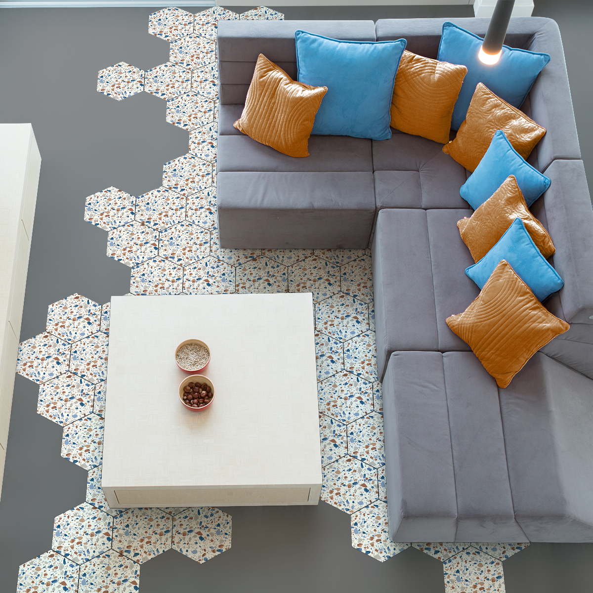 Vinilo baldosas de terrazzo corleone antideslizante - adhesivo pared - sticker revestimiento - 1 adhesivo 60x135cm-10stickershexagones30x26cm