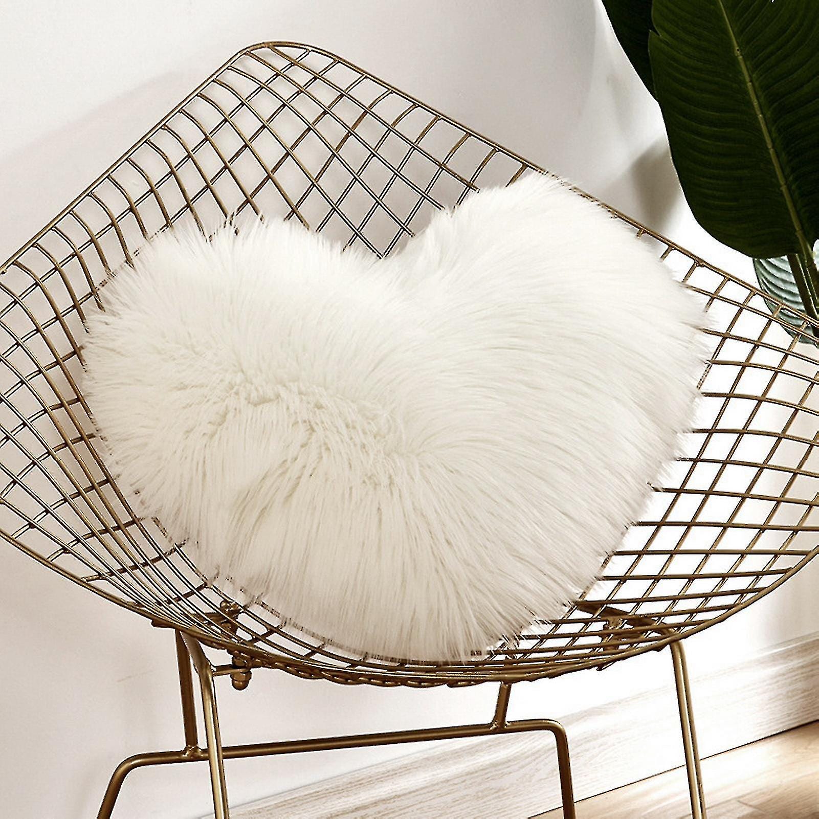 Double Machine L Coussin cœur peluche fausse fourrure long poil, blanc, 40x50 cm, double ...