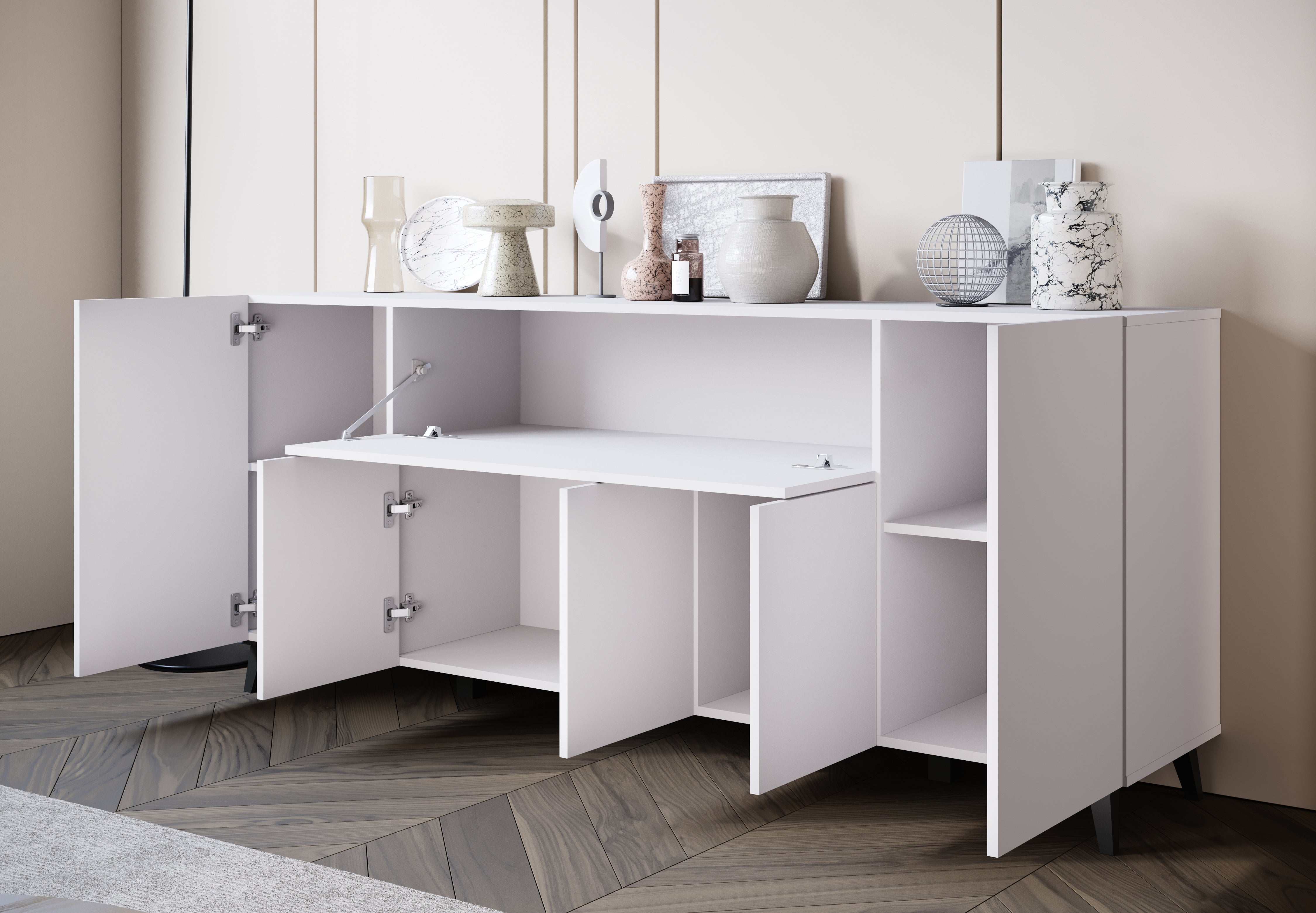 Komoda LOKET 180 cm biały/czarne nóżki - 4
