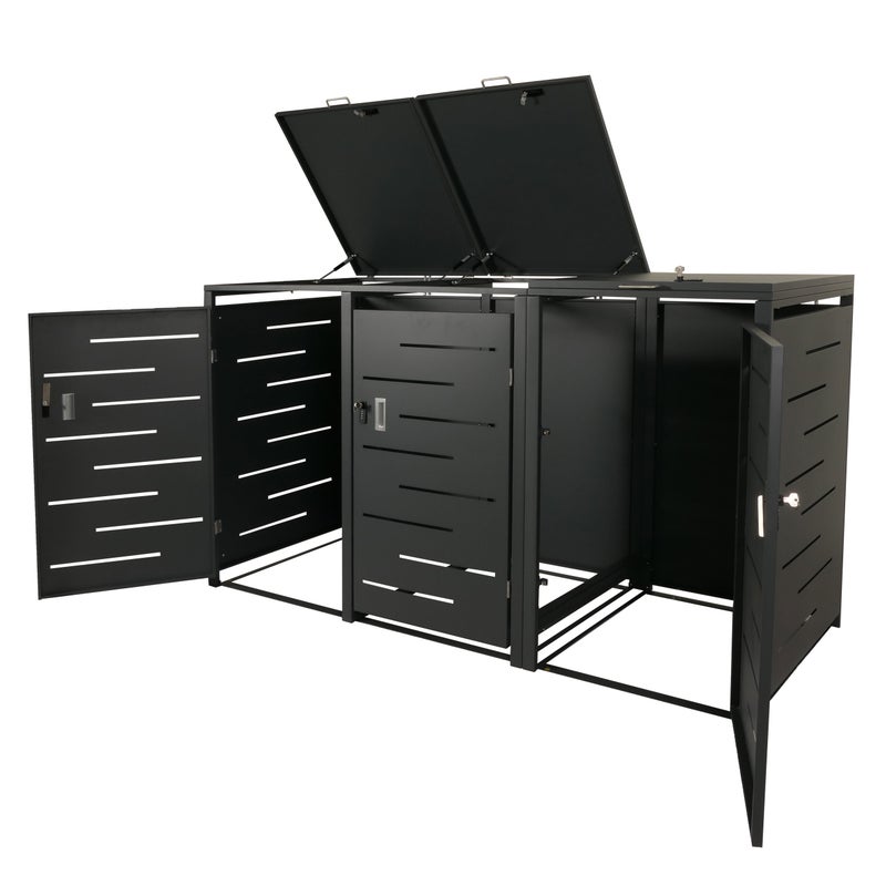 Pokrywa na 3 pojemniki na odpady HWC-E83, pokrywa na pojemniki na odpady, wysuwana 117x197x80cm ~ antracyt, stal 75kg