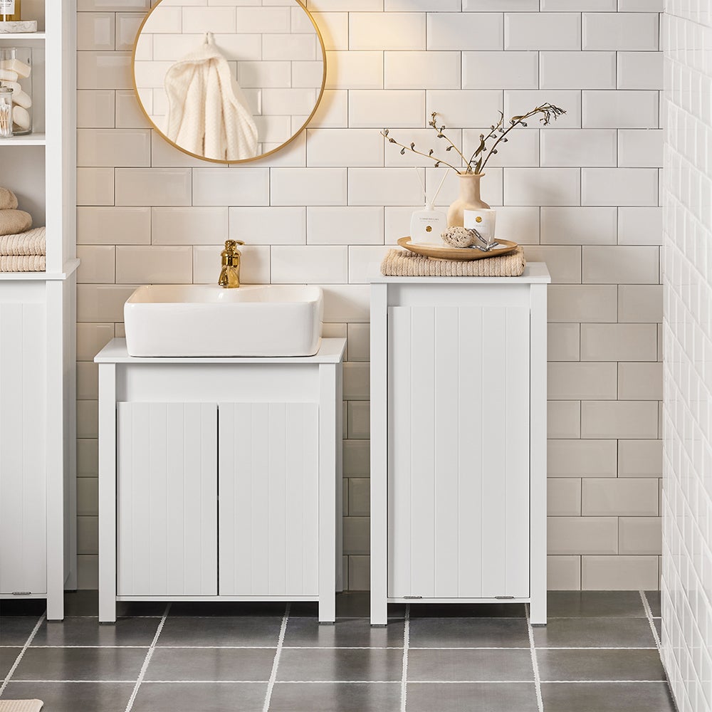 Mobile Porta Biancheria Per Bagno Mobile Lavanderia Con Sacco Portabiancheria Pieghevole Bianco 45x35x85,5cm BZR100-W SoBuy - 7