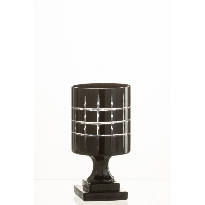 Portavelas Negro De Metal Y Cristal - Diseño Moderno, 35x8x18 Cm, Incluye Vasito Interior, Para Decoración