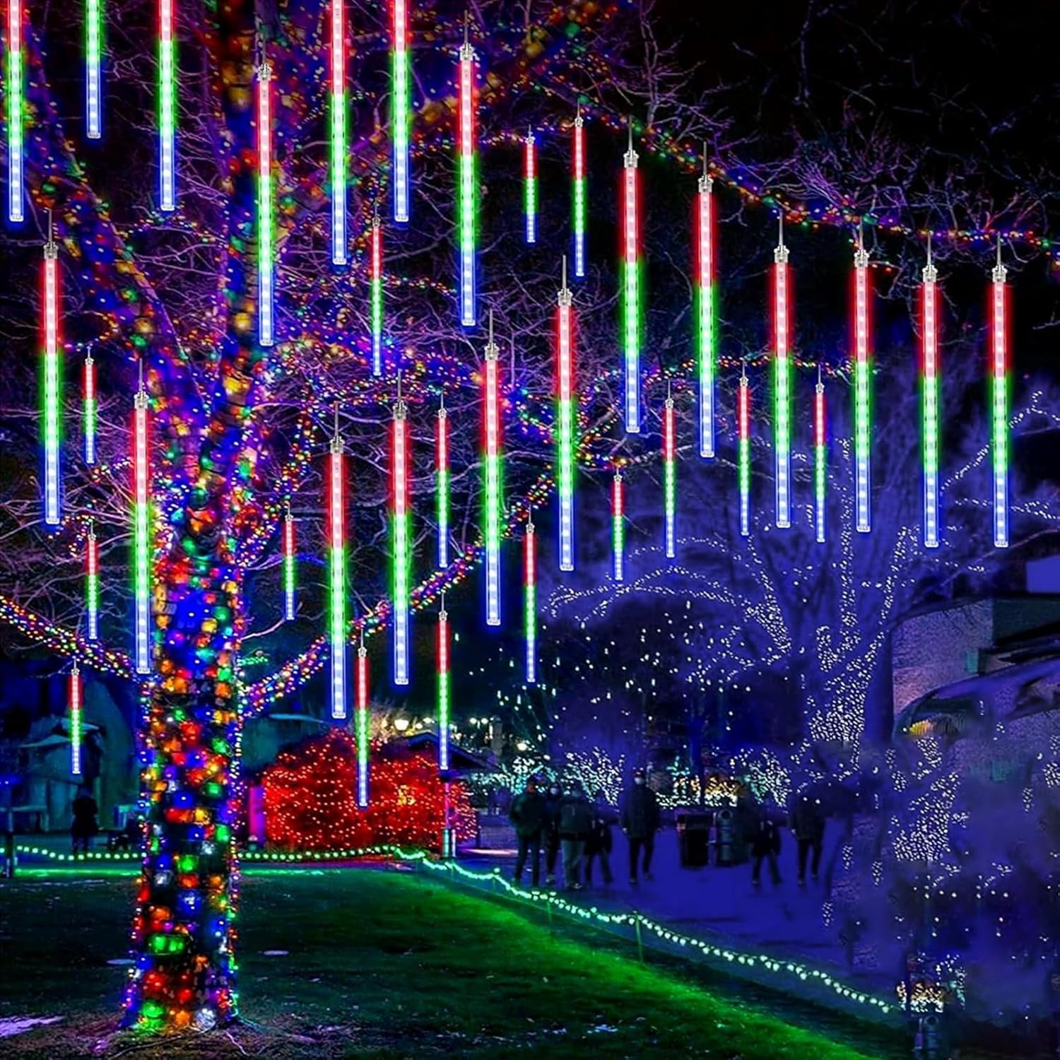 Girlanda Świąteczna Deszcz Meteorów Zewnętrzna 30cm - 8 Tub 288LED Multikolor - Wodoodporna, Dekoracja Bożonarodzeniowa, Ogród