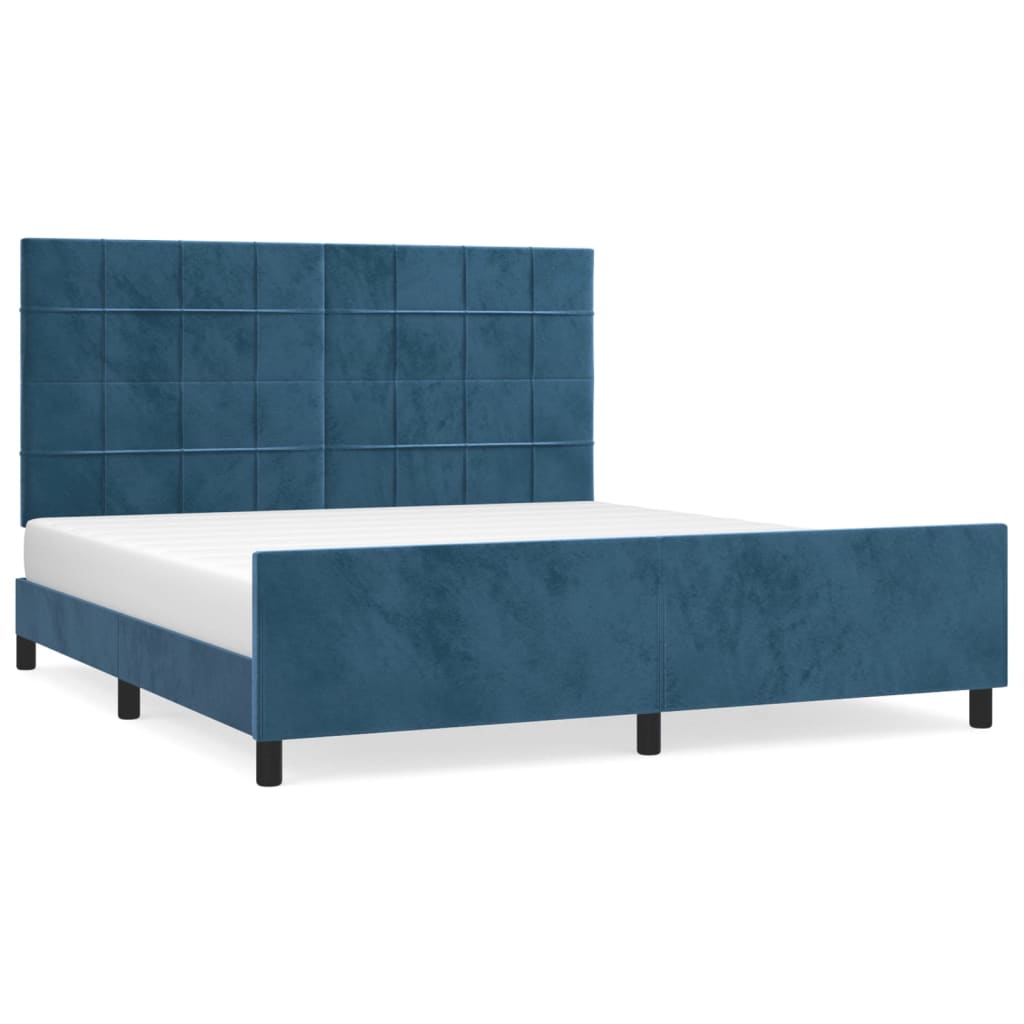 Cadre de lit sans matelas bleu foncé 160 x 200 cm velours - 2