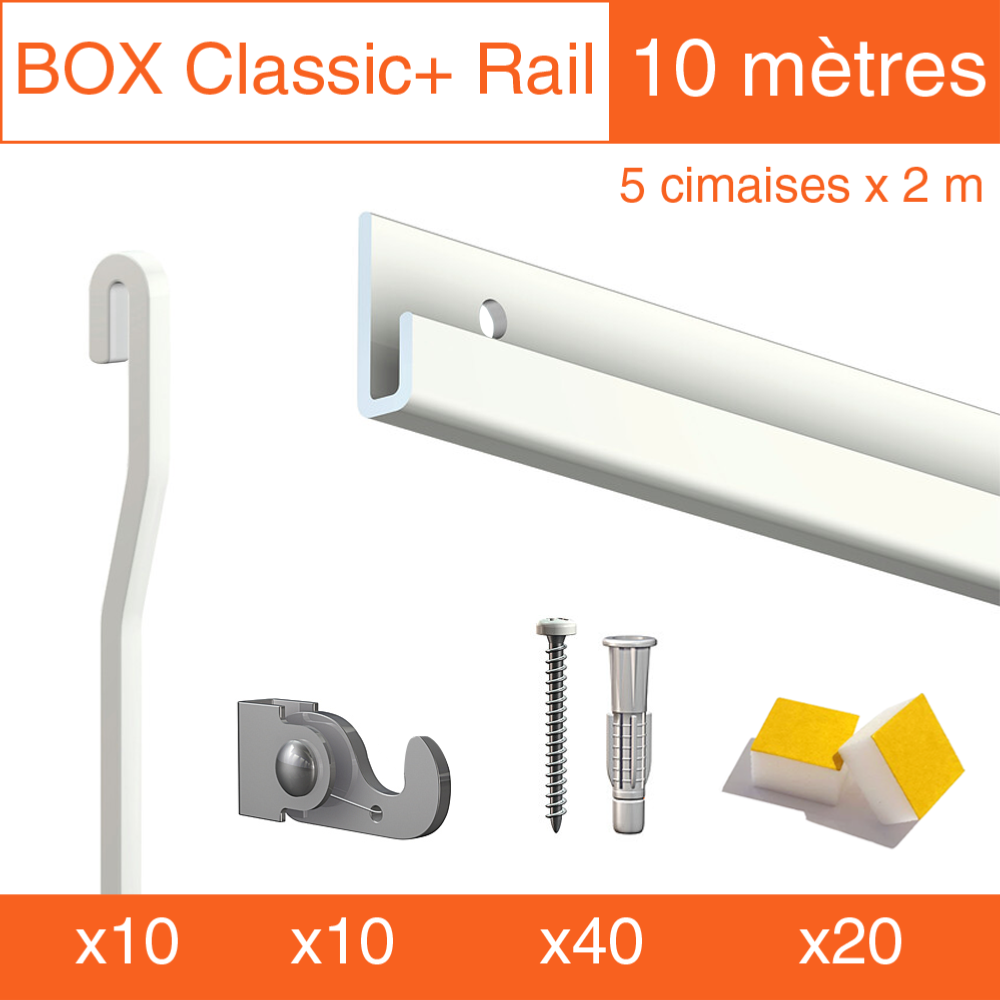 Cimaise Classic+ Rail 200 cm - 80kg + Vis et chevilles - Cimaise Tableau Artiteq
