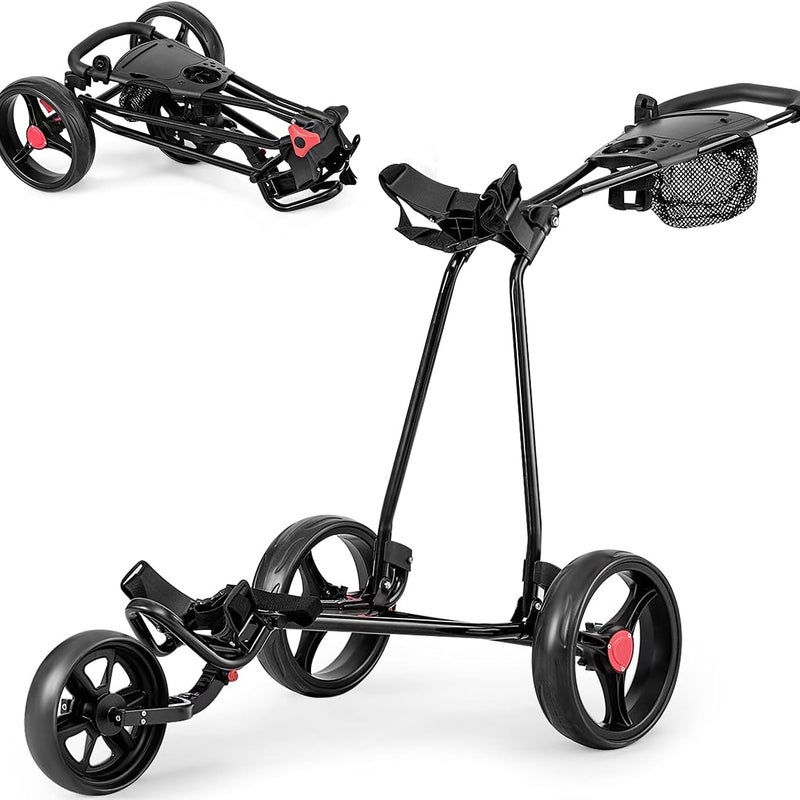 Składany Wózek Golfowy z 3 Kołami, Składane Wózki Golfowe z 3 Kołami, Ręczny Wózek Golfowy dla Początkujących i Dorosłych, Łatwe Otwieranie