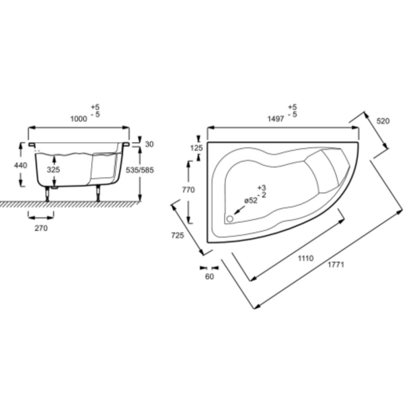 Pack baignoire d'angle 150 x 100 cm JACOB DELAFON Micromega Duo version gauche + tablier de baignoire - 5
