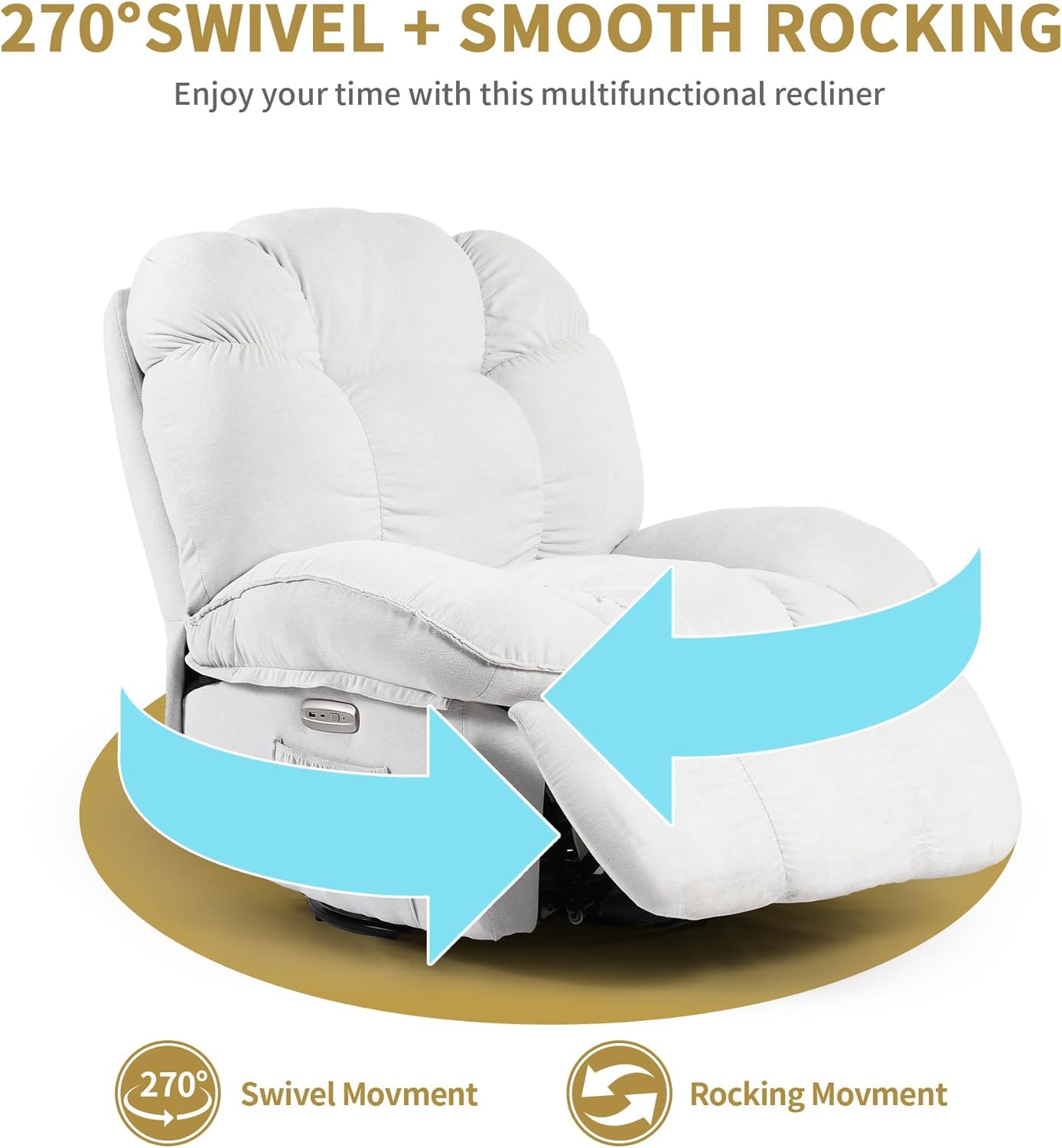 Fauteuil à bascule pivotant électrique avec fonctions de massage et de chauffage, fauteuil inclinable électrique pour adultes, blanc. - 7
