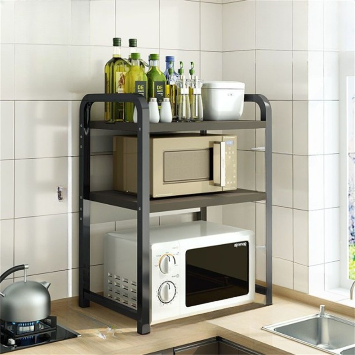 3-poziomowa półka kuchenna do przechowywania – czarne drewno wierzbowe i metalowa rama – wielofunkcyjny stojak pod kuchenkę mikrofalową – 51*34*68 cm