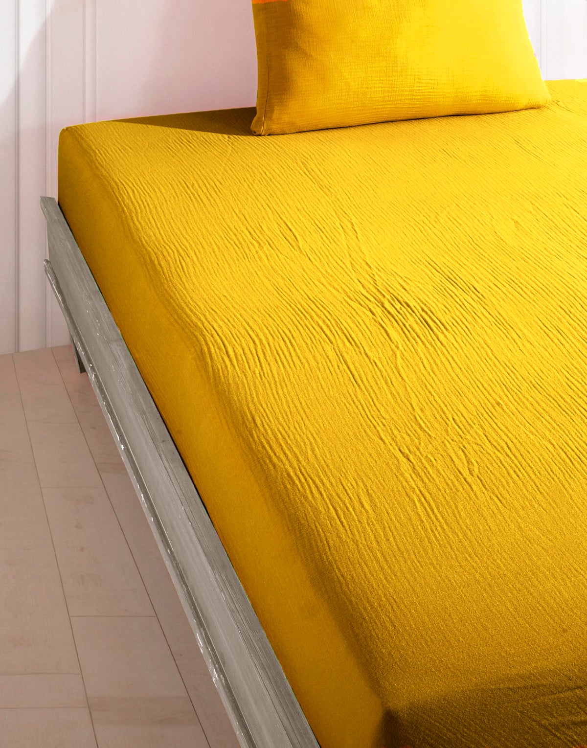 Drap Housse 160×200 – Gaze De Coton – Gaïa Safran – Housse De Rêve – Neuf