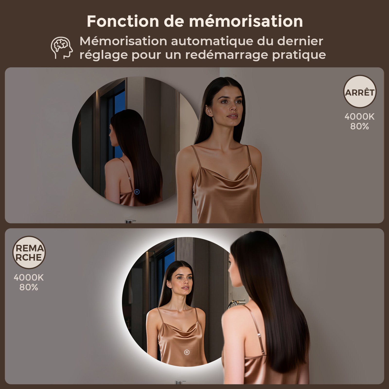 S'AFIELINA Miroir salle de bain miroir lumineux Rond Miroir Mural avec Interrupteur Tactile Blanc Froid 6500K 70cm - 5