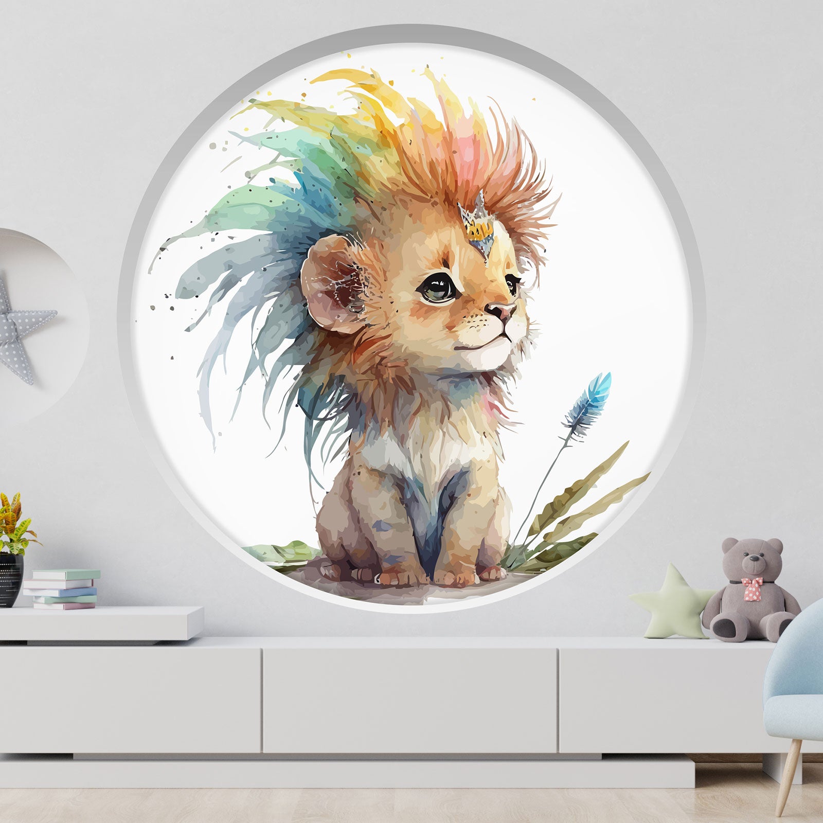 Stickers Trompe l'oeil Arche ronde Enfants - Lion - Diamètre 40 cm - 2