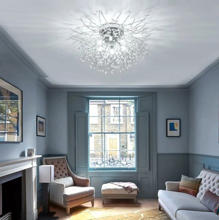 Plafonnier Lustres en Cristal, 6 Lumières G9 Luminaire Plafonnier en Cristal, Lustre Feu D'artifice K9 Cristaux, Chambre (Ampoule non incluse) - 4