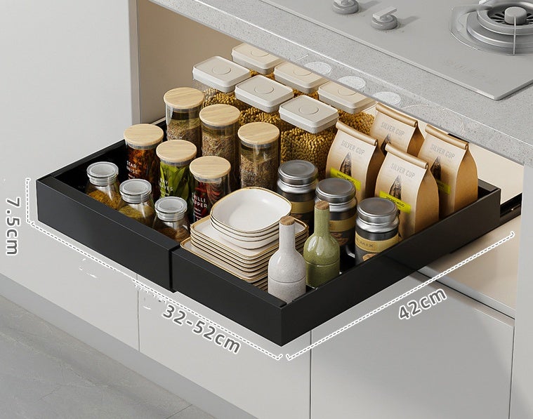 Tiroir Extensible Coulissant 2 Tiroirs Extensibles Pour Cuisine - Largeur Réglable 32-52cm - Installation Sans Perçage Plateau Coulissant Placard