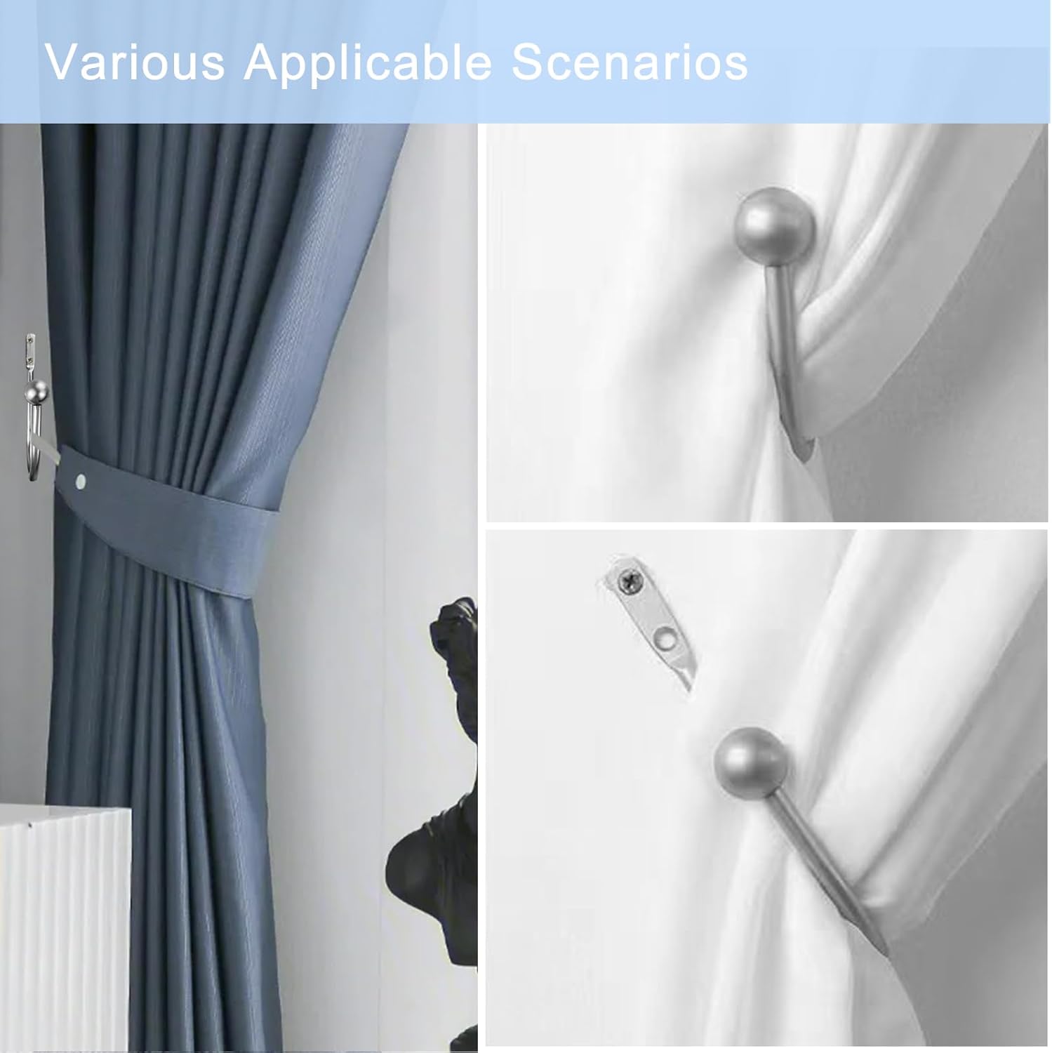Lot De 2 Crochets Rideaux En U Métal – Fixation Murale Solide, Embrasses Rideaux Élégantes Noir Mat