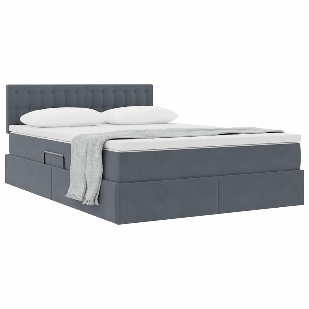 Lit de rangement gris foncé, 140 x 200 cm, en velours - 3