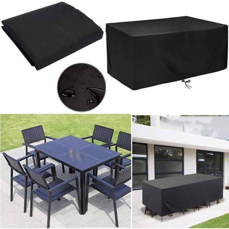 Housse Salon De Jardin Exterieur 110x110x85cm Oxford Housse De Protection De Jardin Imperméable Au Vent Anti-UV Bache Table De Jardin (Noir) - 3