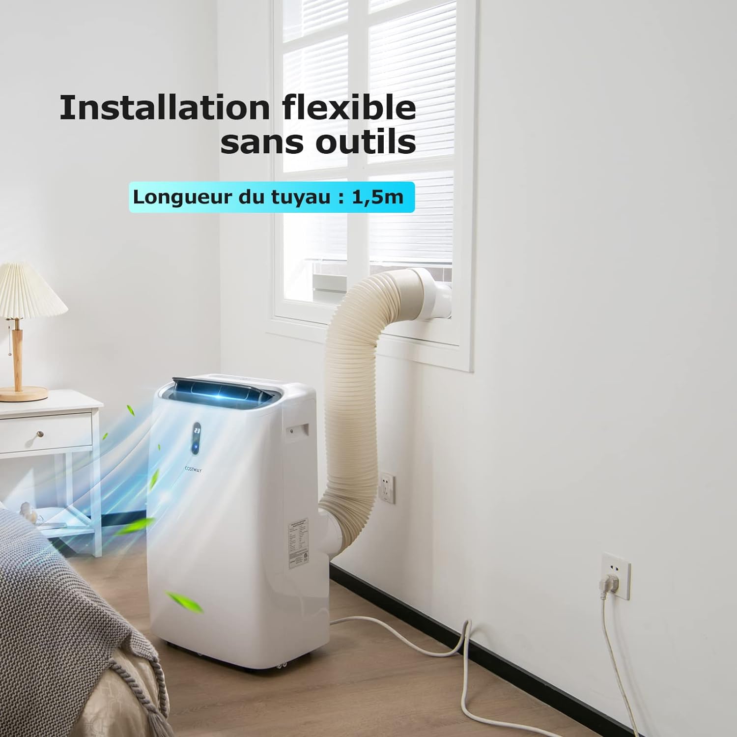 Climatiseur Mobile 4,1 kW/14000BTU-40㎡-R290 - Refroidissement, Chauffage, Déshumidification, Ventilation, Minuterie 24H, Classe A, Télécommande/Wifi - 8