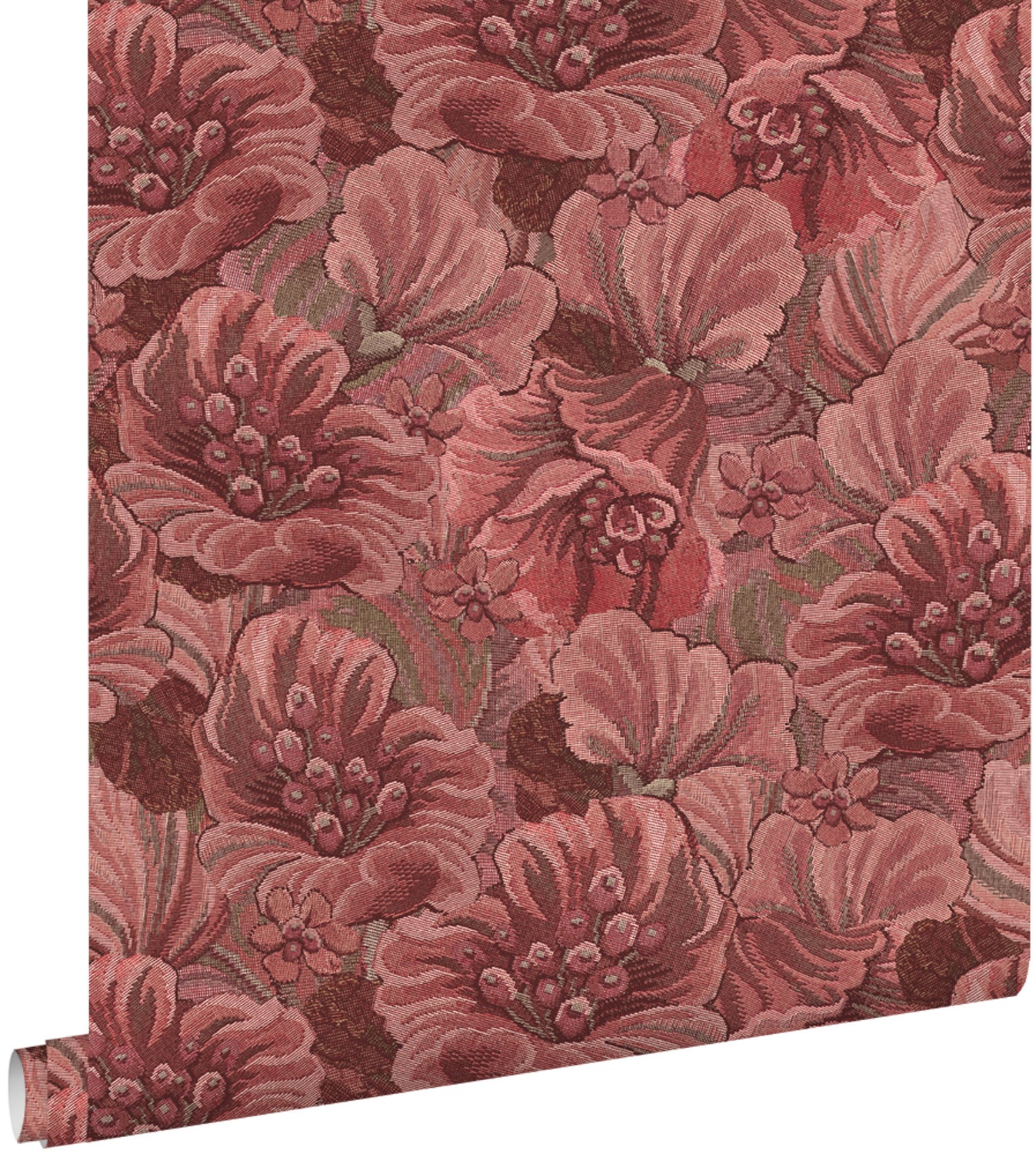 Tapeta kwiatowy wzór bordowo-czerwonym - 50 x 900 cm - ESTAHOME