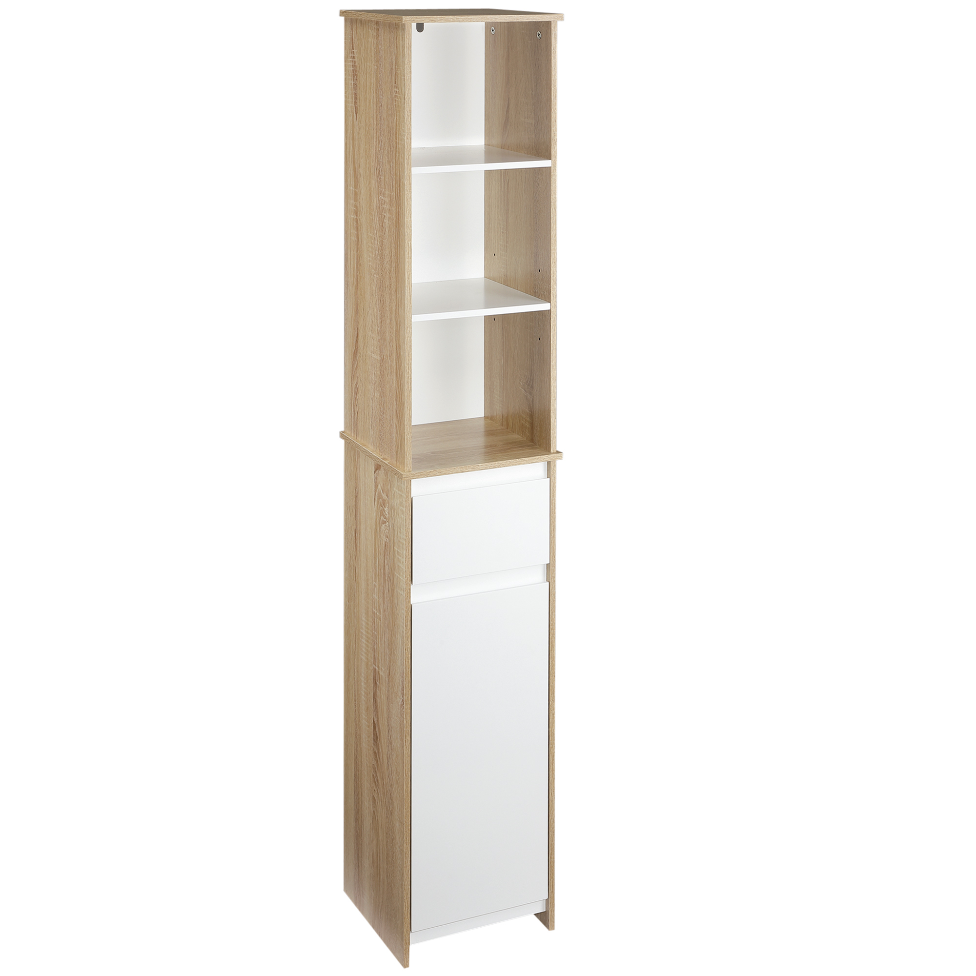 Armario Alto de Baño KLEANKIN MDF Madera Natural y Blanco 32.6x30x171.2