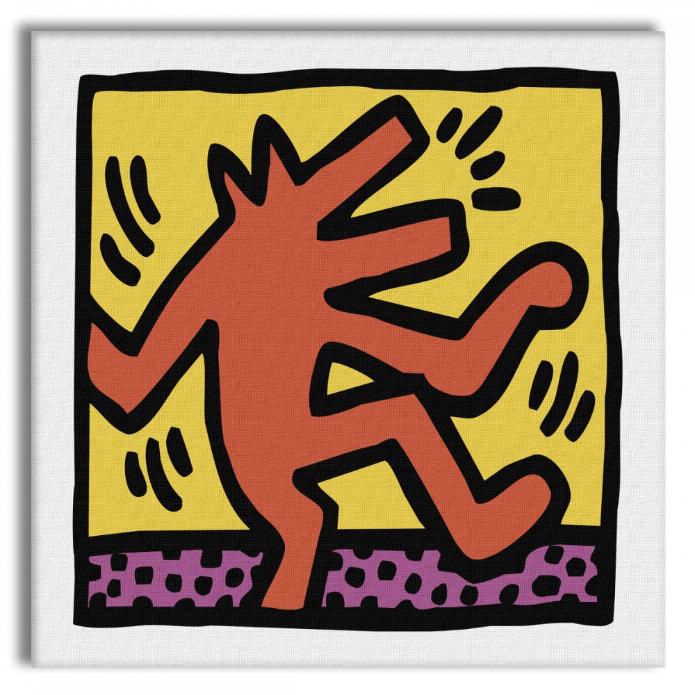 HARING - TAŃCZĄCY PIES - Płótno na drewnianej ramie 100x100 cm