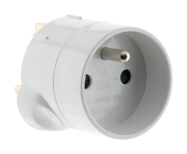 Adaptateur prise voyage UK vers France - prise mâle UK vers prise femelle FR - Blanc - Zenitech