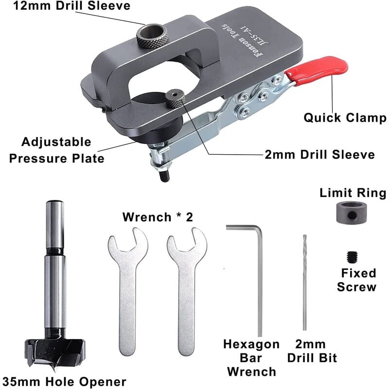 Gabarit de charnière 35mm, gabarit de charnière d'armoire de porte, gabarit de charnière dissimulé, perforateur, localisateur de guide de perçage - 2