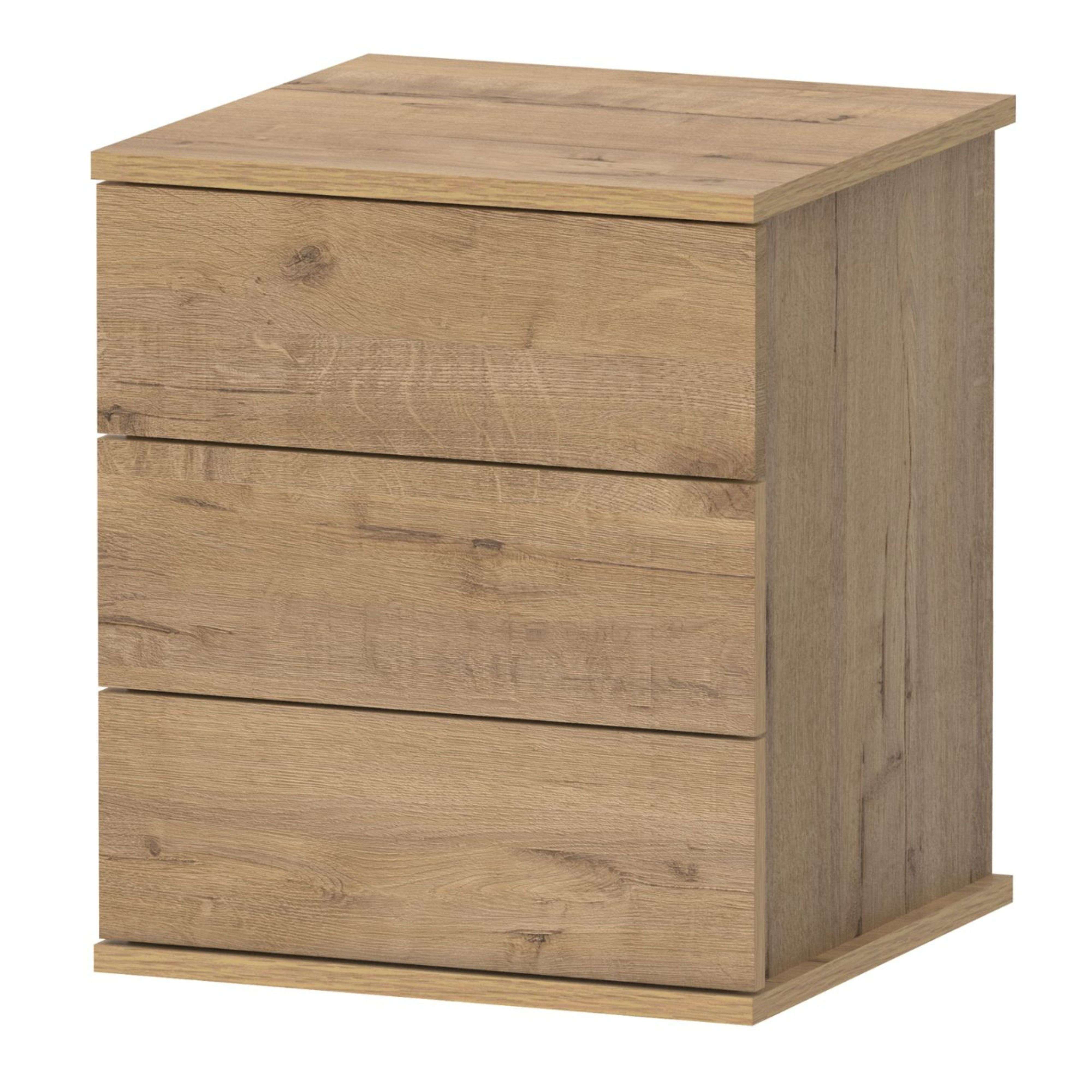 Table de chevet 3 tiroirs Dana, meuble de chambre contemporain, couleur chêne doré, 41 x 49 cm - 4