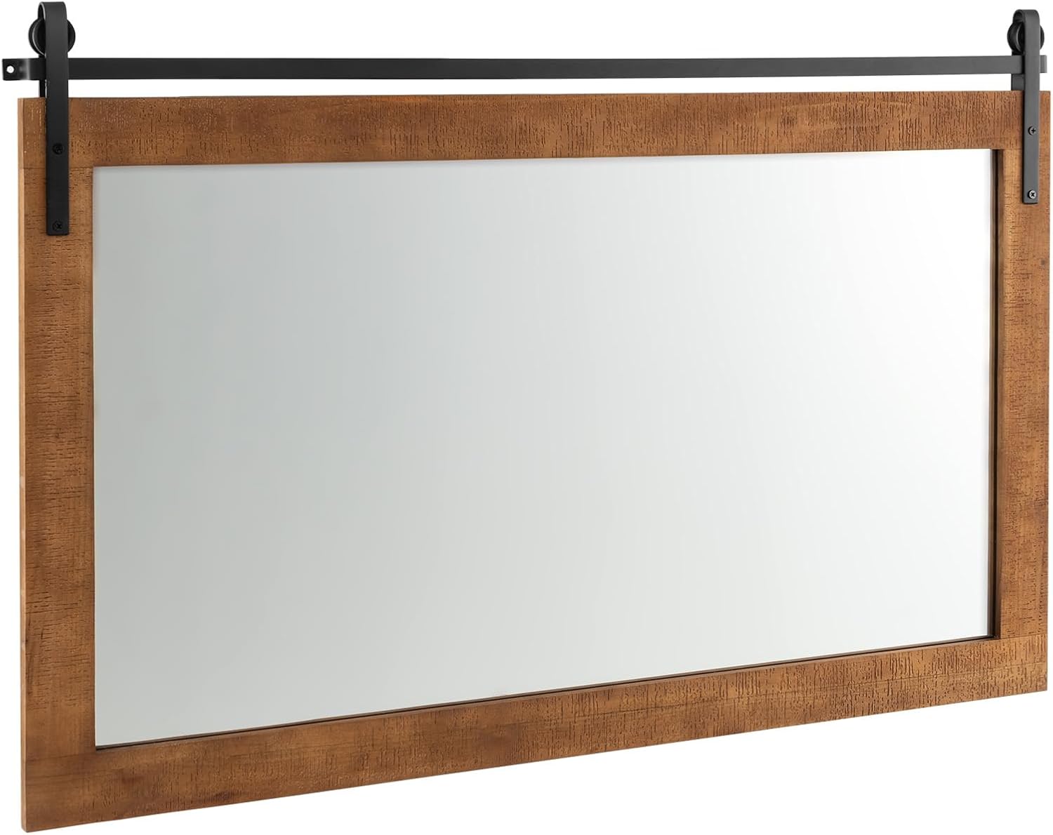 Rustykalne Lustro Ścienne do Łazienki, 64 x 100 cm, Prostokątne Lustro Ścienne HD Dekoracja z Ramą z Drewna Jodłowego, Metalowy Uchwyt (Brązowy)