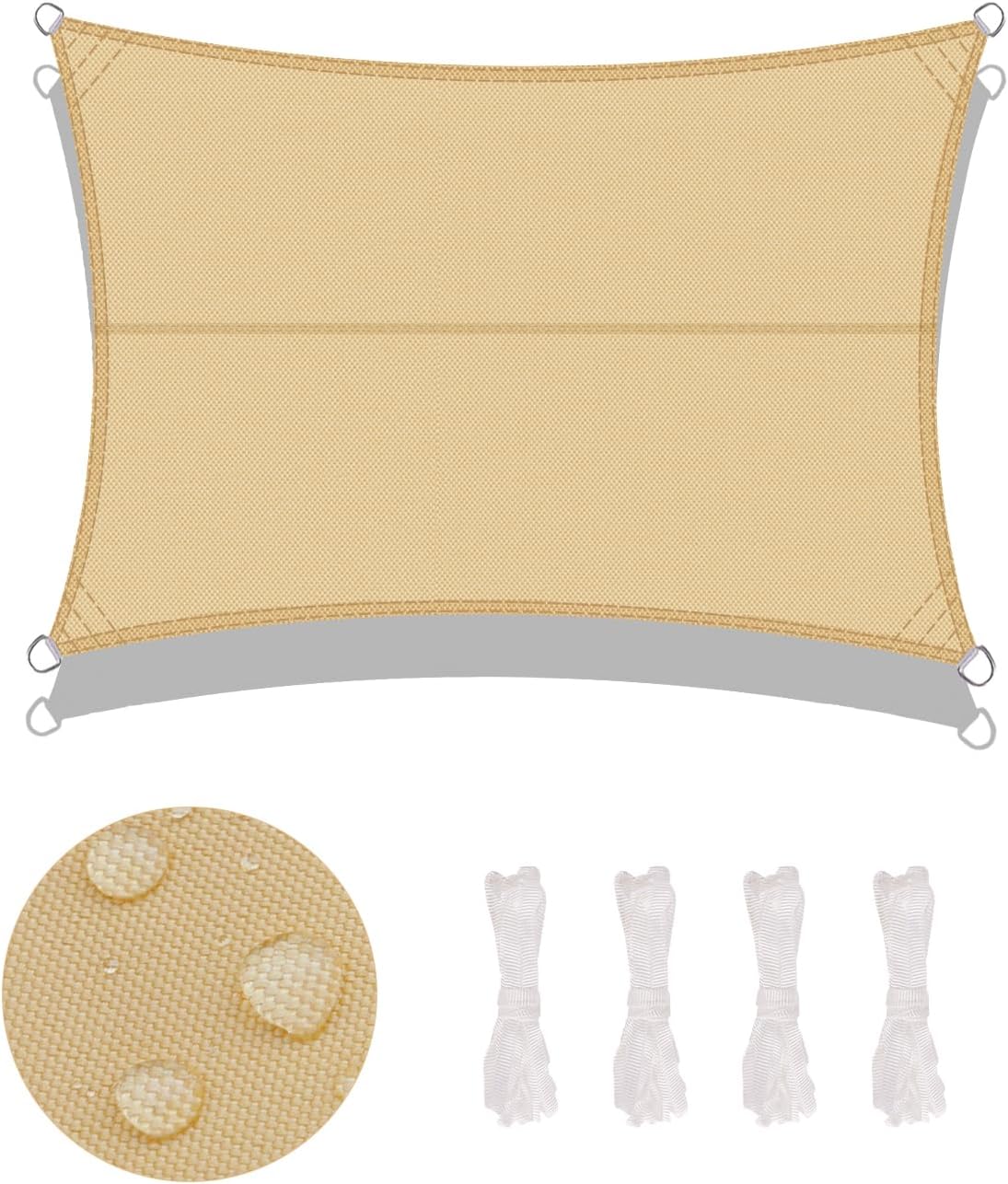 Voile d'ombrage 2.5x3m Rectangulaire Imperméable à l'eau PES Toile d'ombrage Sable avec 95% de Protection UV pour Patio Extérieur Jardin - 2