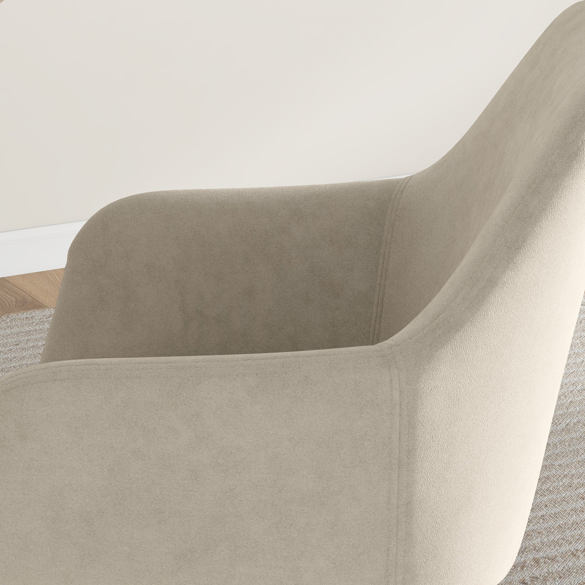 HOMCOM Set 2 Sedie da Pranzo Nordiche Imbottite con Braccioli Ricurvi in Tessuto Effetto Velluto, 54x57x80 cm, Crema - 9