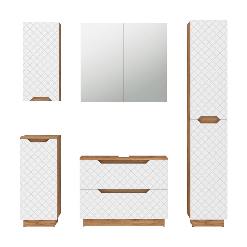 Vicco Zestaw mebli łazienkowych Lotta, Dąb/biały ze strukturą płytek, 5 części