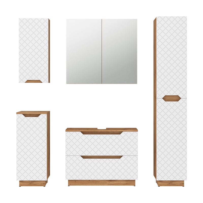 Vicco Zestaw mebli łazienkowych Lotta, Dąb/biały ze strukturą płytek, 5 części